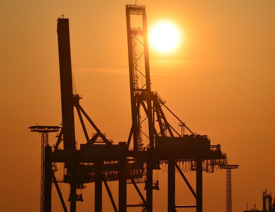 port cranes, nature, container cranes, industry, port, sunset, harbor romance, harbor impressions